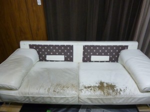 ３人掛けソファーの汚れをクリーニング！鹿児島市上荒田町より御依頼頂きました。